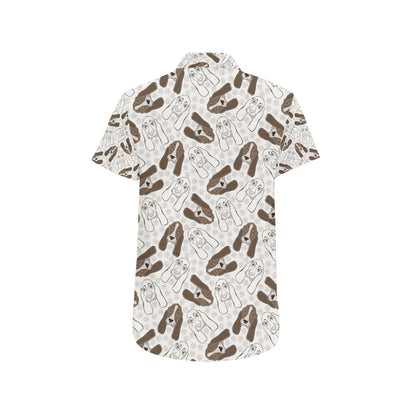 Basset Hound Pattern Print Design 01 Men's Short Sleeve Button Up Shirt