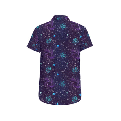 Zodiac Galaxy Design Print Men's Short Sleeve Button Up Shirt