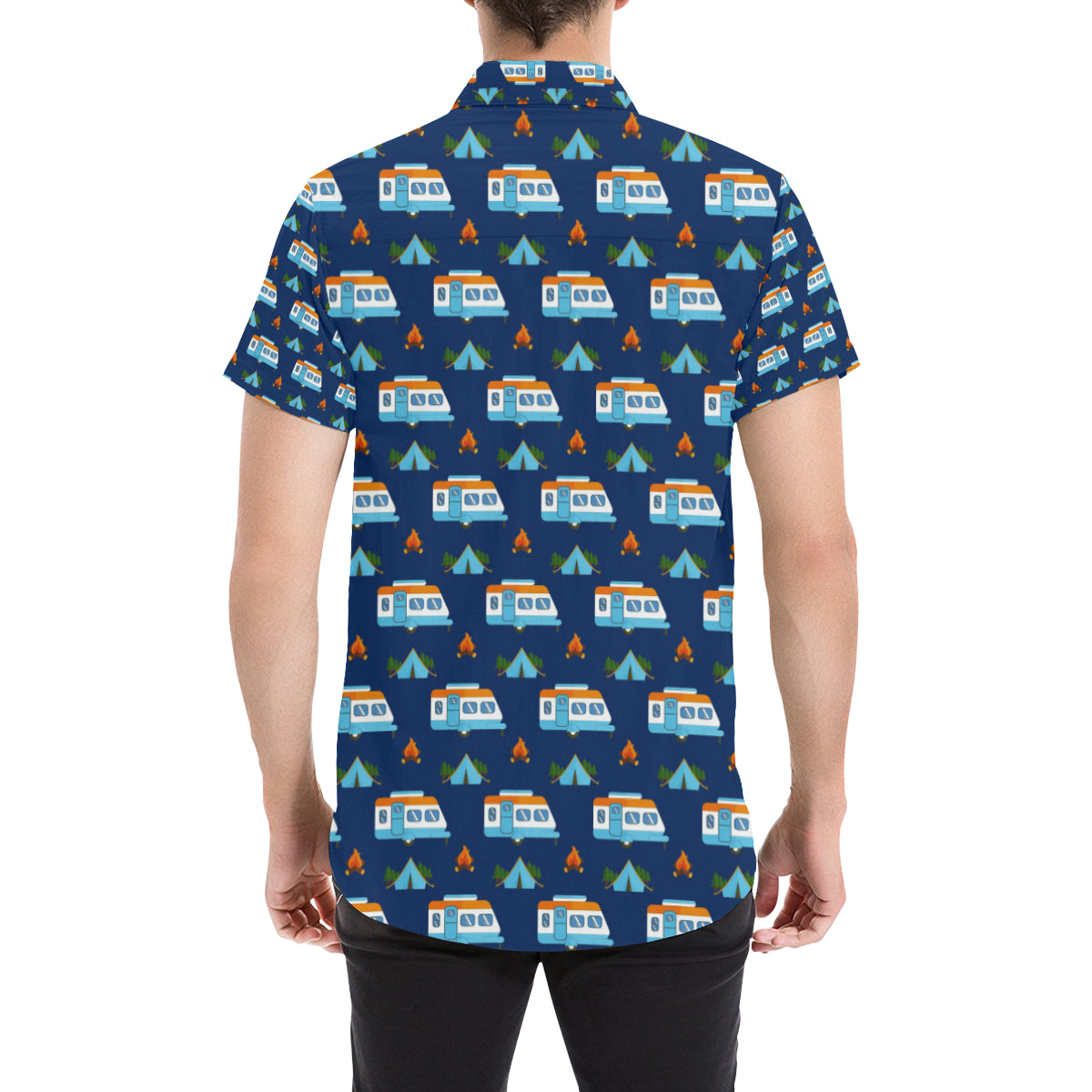 Camper Pattern Camping Themed No 3 Print Men's Short Sleeve Button Up Shirt