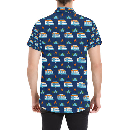 Camper Pattern Camping Themed No 3 Print Men's Short Sleeve Button Up Shirt