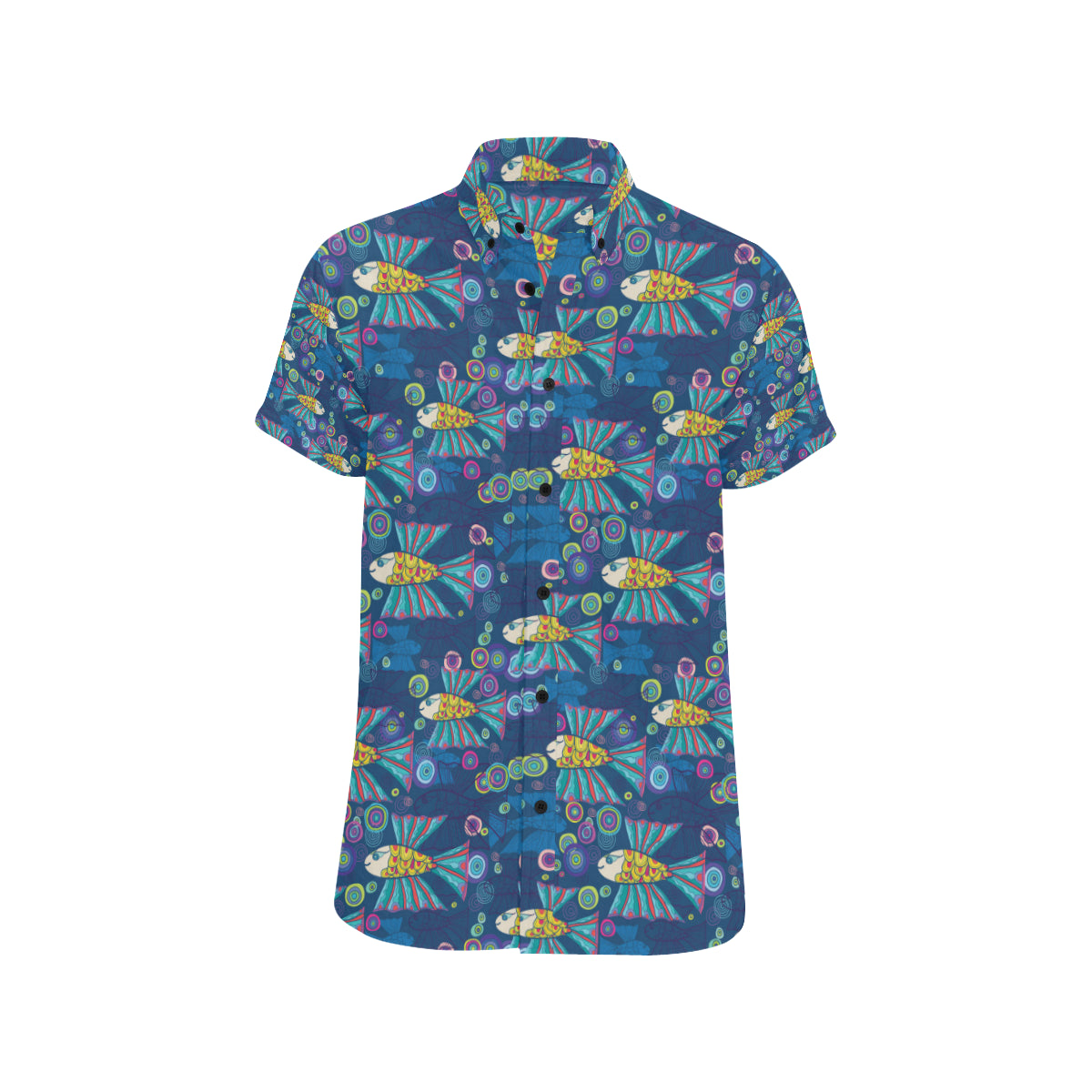 Flying Fish Pattern Print Design 01 Men's Short Sleeve Button Up Shirt