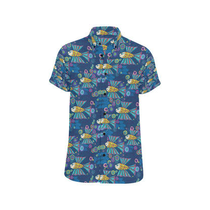 Flying Fish Pattern Print Design 01 Men's Short Sleeve Button Up Shirt
