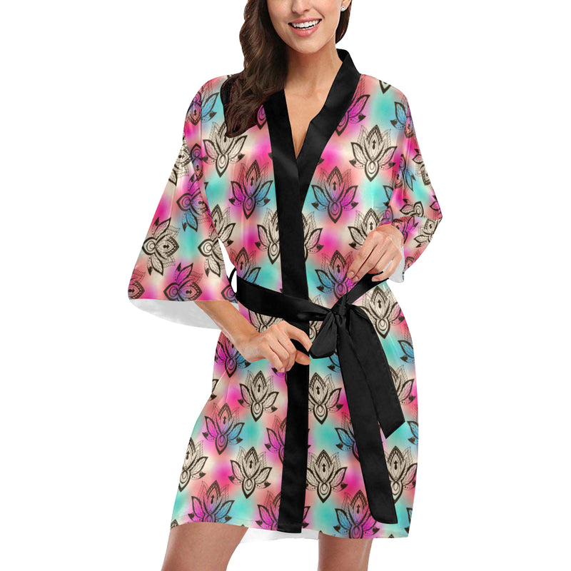 lotus Boho Pattern Print Design LO02 Women Kimono Robe