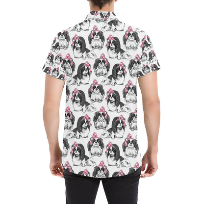 Japanese Chin Pattern Print Design 01 Men's Short Sleeve Button Up Shirt