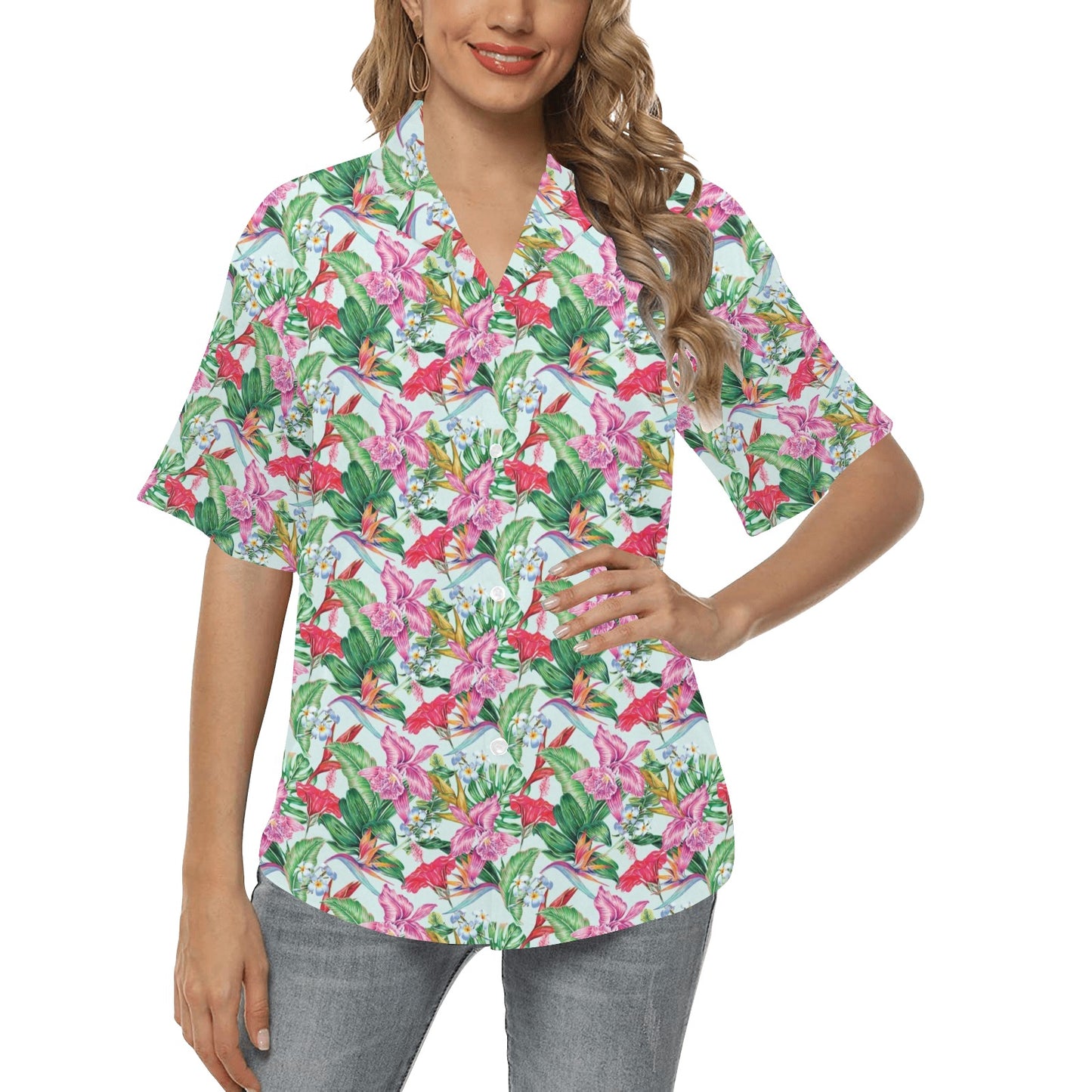 Tropical Flower Print Design LKS304 Women's Hawaiian Shirt
