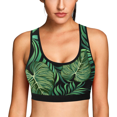 Green Fresh Tropical Palm Leaves Sports Bra