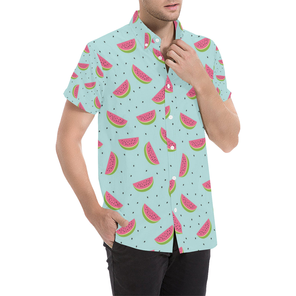 Watermelon Pattern Print Design WM06 Men's Short Sleeve Button Up Shirt