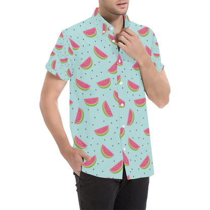 Watermelon Pattern Print Design WM06 Men's Short Sleeve Button Up Shirt