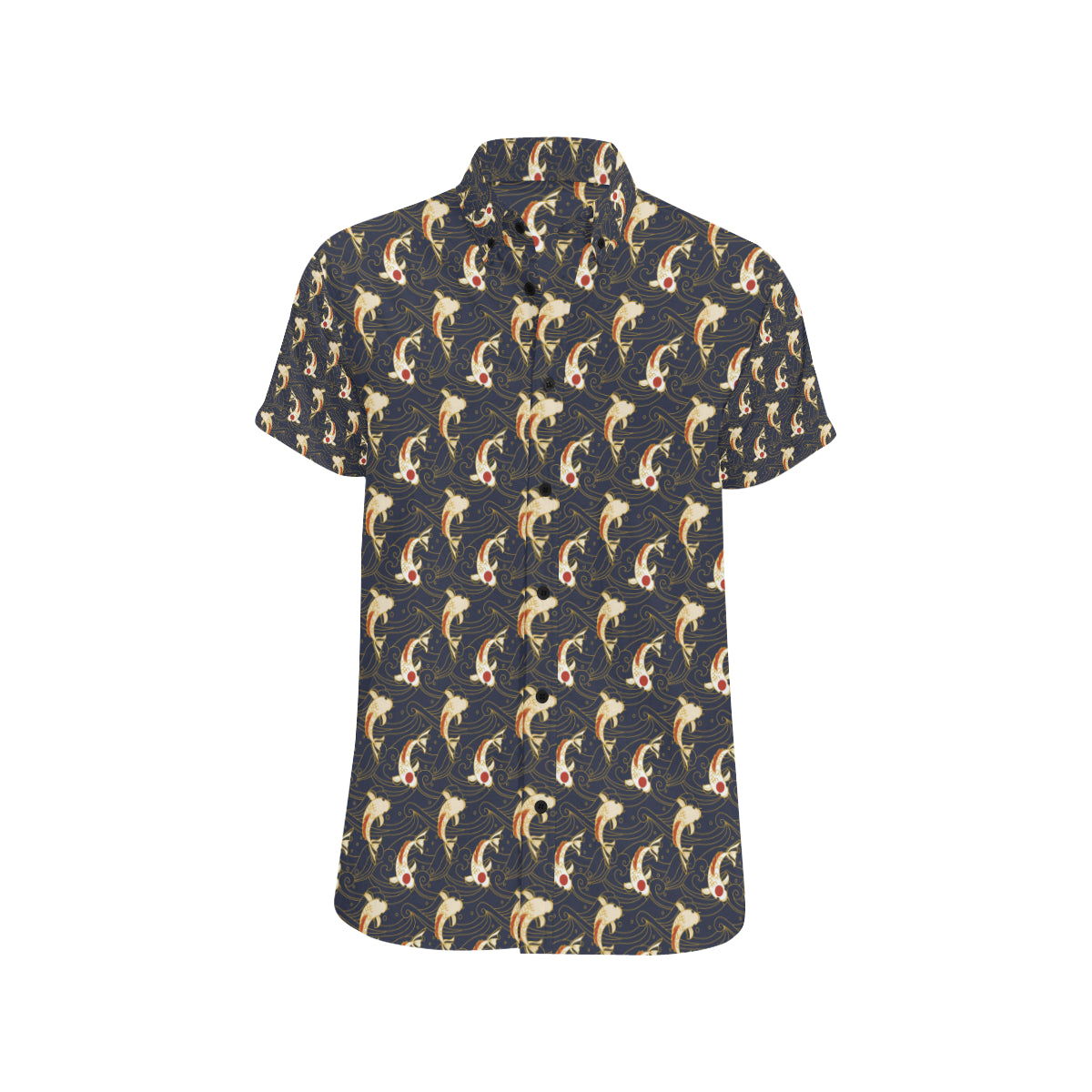 Koi Carp Japanese Design Themed Print Men's Short Sleeve Button Up Shirt