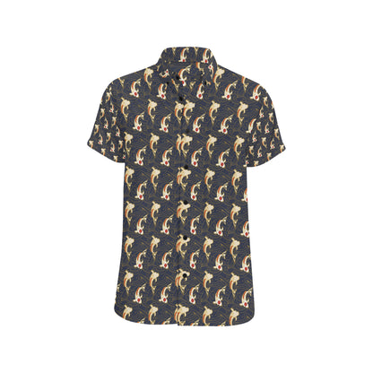 Koi Carp Japanese Design Themed Print Men's Short Sleeve Button Up Shirt