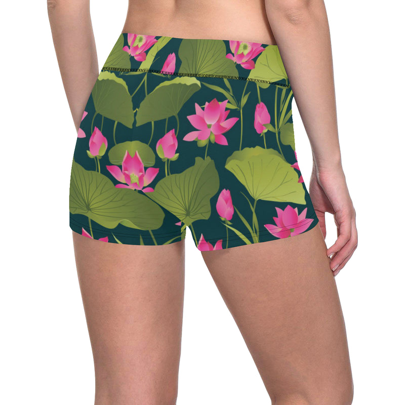 Water Lily Pattern Print Design WL09 Yoga Shorts