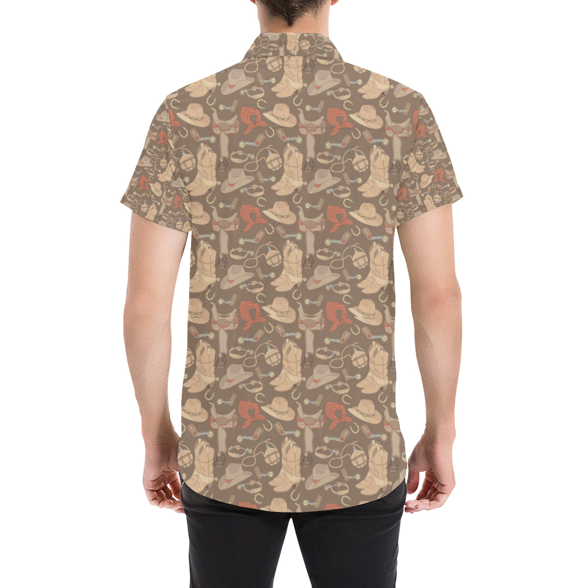 Cowboy Pattern Print Design 02 Men's Short Sleeve Button Up Shirt
