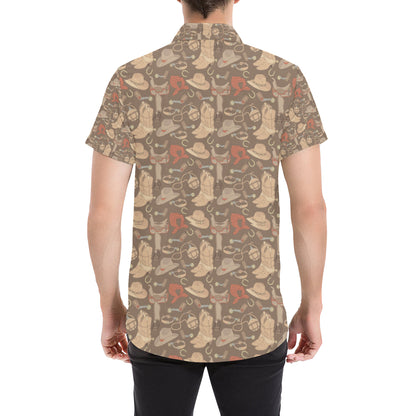 Cowboy Pattern Print Design 02 Men's Short Sleeve Button Up Shirt