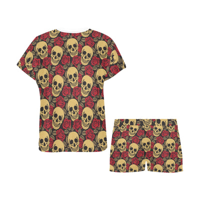 Skull And Roses Print Design LKS302 Women's Short Pajama Set