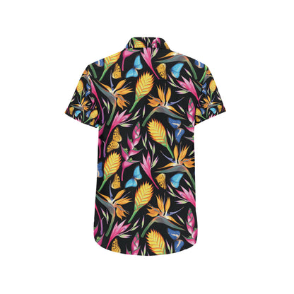 Tropical Flower Pattern Print Design TF016 Men's Short Sleeve Button Up Shirt