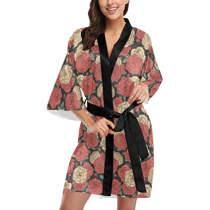 Camellia Pattern Print Design CM01 Women's Short Kimono