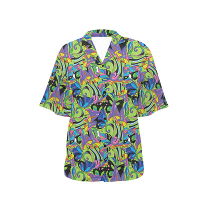 Psychedelic Trippy Mushroom Themed Women's Hawaiian Shirt