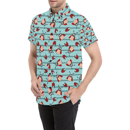 Ladybug Happy Print Pattern Men's Short Sleeve Button Up Shirt