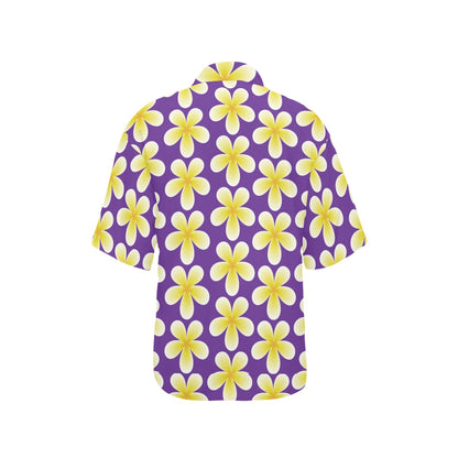 Yellow Plumeria Pattern Print Design PM05 Women's Hawaiian Shirt