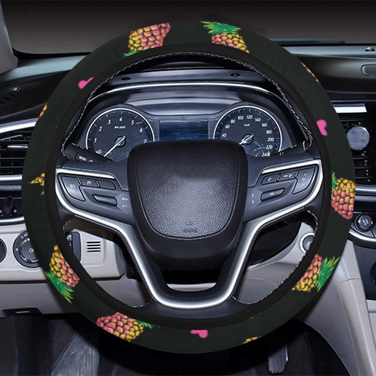 Neon Pineapple Pattern Print Design A04 Steering Wheel Cover with Elastic Edge