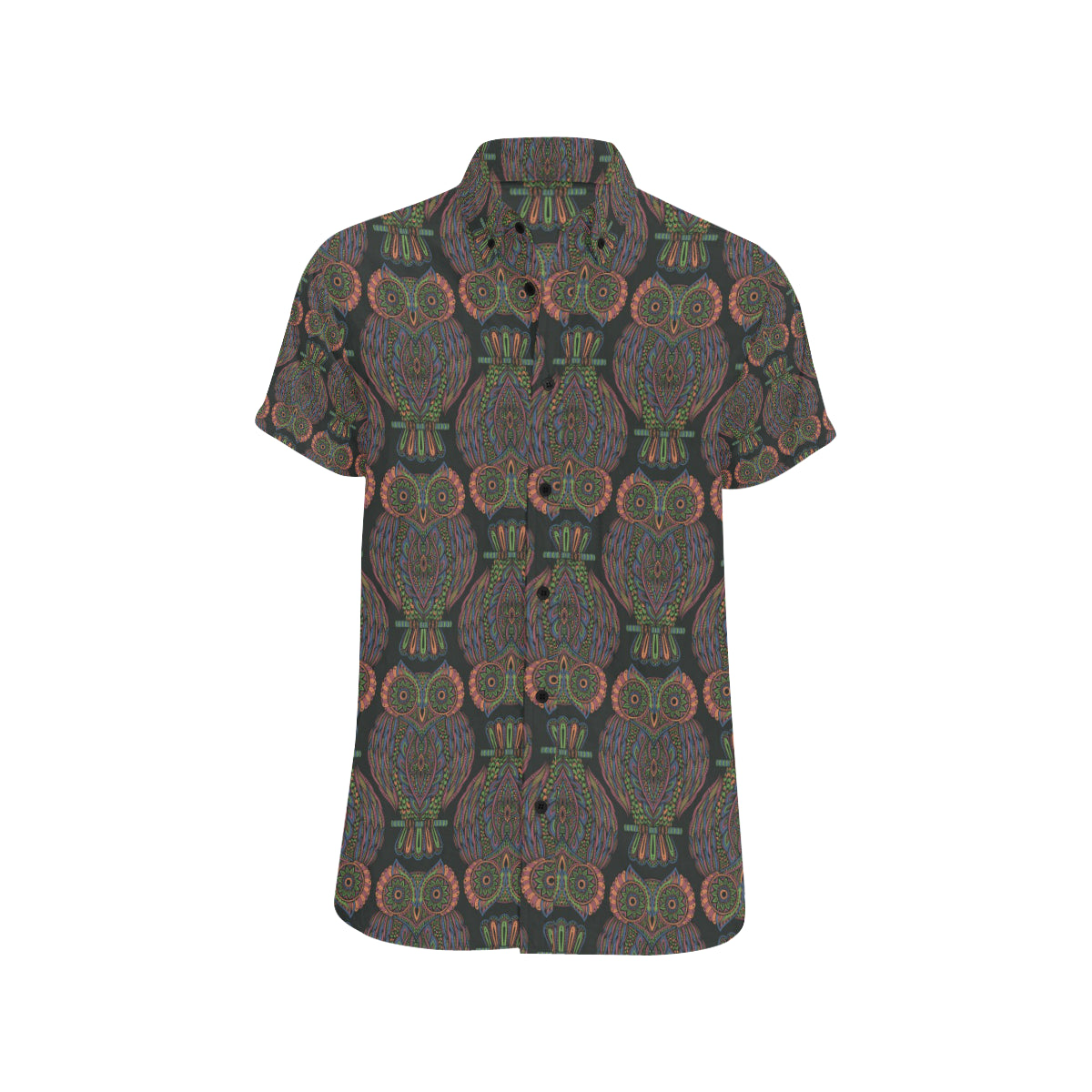 Owl Pattern Print Design A05 Men's Short Sleeve Button Up Shirt