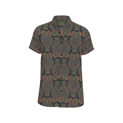 Owl Pattern Print Design A05 Men's Short Sleeve Button Up Shirt