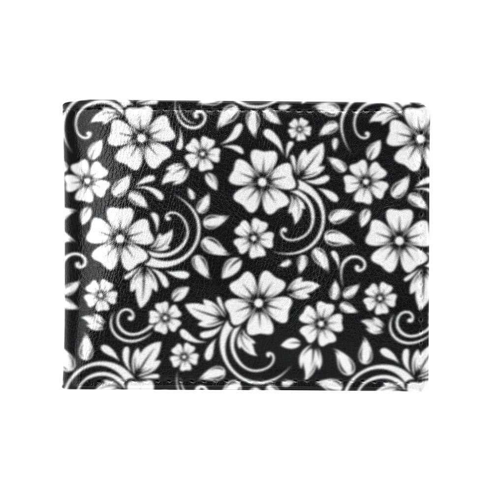 Floral Black White Themed Print Men's ID Card Wallet