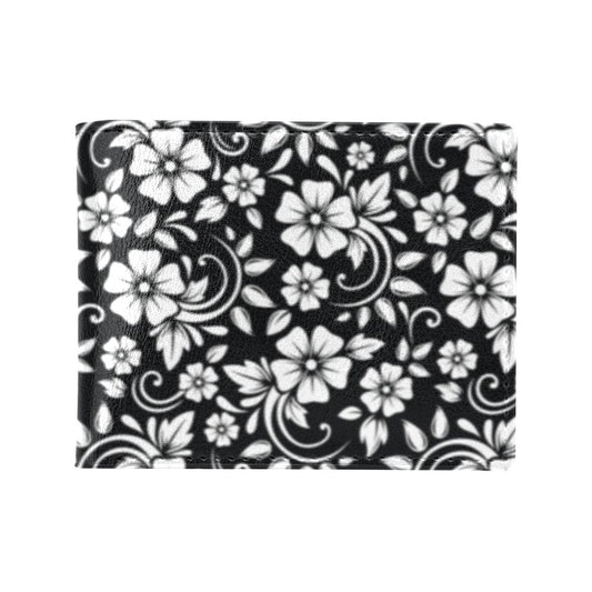 Floral Black White Themed Print Men's ID Card Wallet
