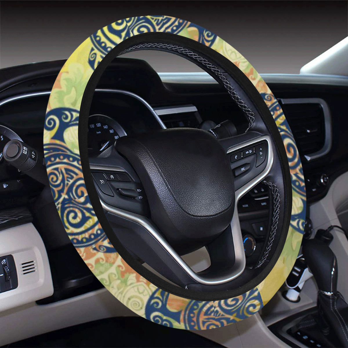 Hawaiian Turtle Tribal Design Print Steering Wheel Cover with Elastic Edge