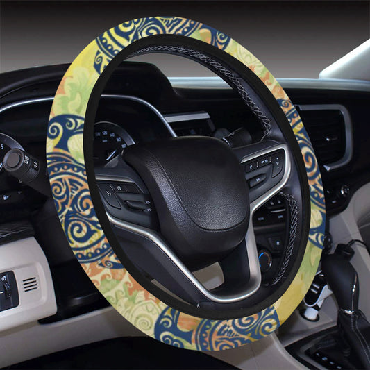 Hawaiian Turtle Tribal Design Print Steering Wheel Cover with Elastic Edge