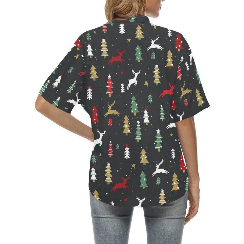 Christmas Tree Deer Style Pattern Print Design 03 Women's Hawaiian Shirt