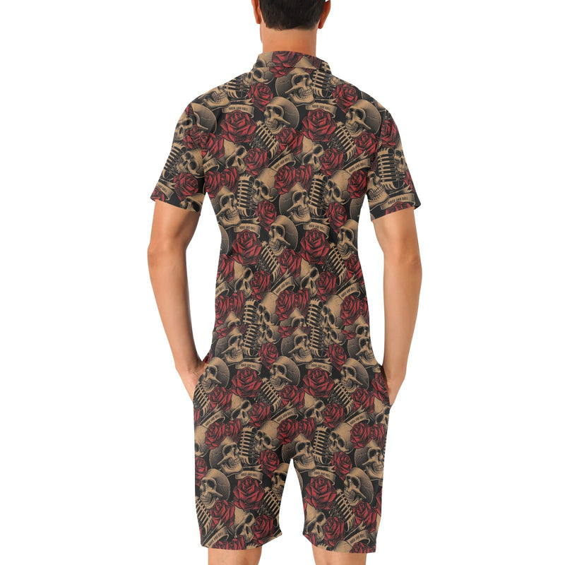 Microphone Skull Rose Pattern Print Design 02 Men's Romper