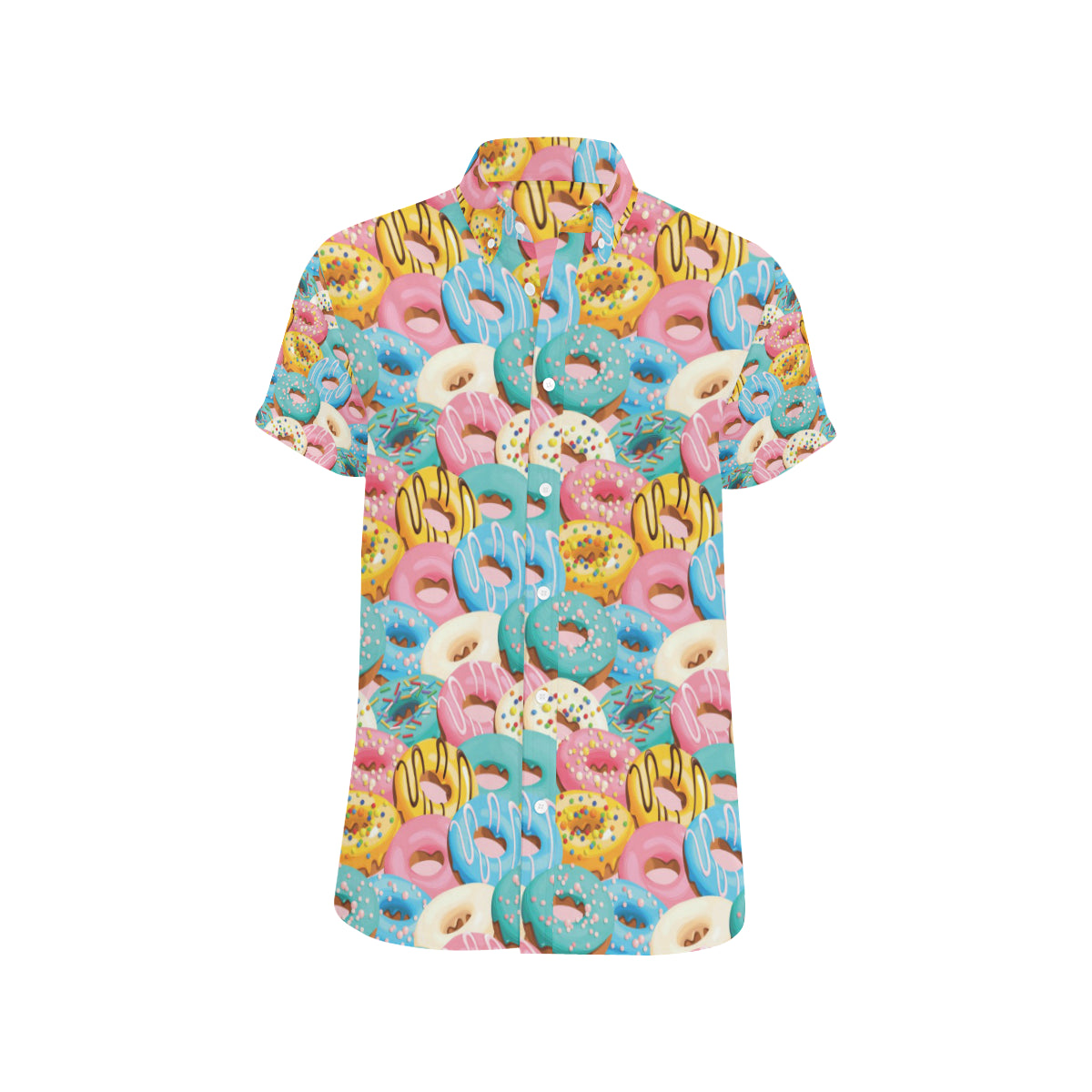 Donut Pattern Print Design DN01 Men's Short Sleeve Button Up Shirt