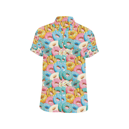 Donut Pattern Print Design DN01 Men's Short Sleeve Button Up Shirt