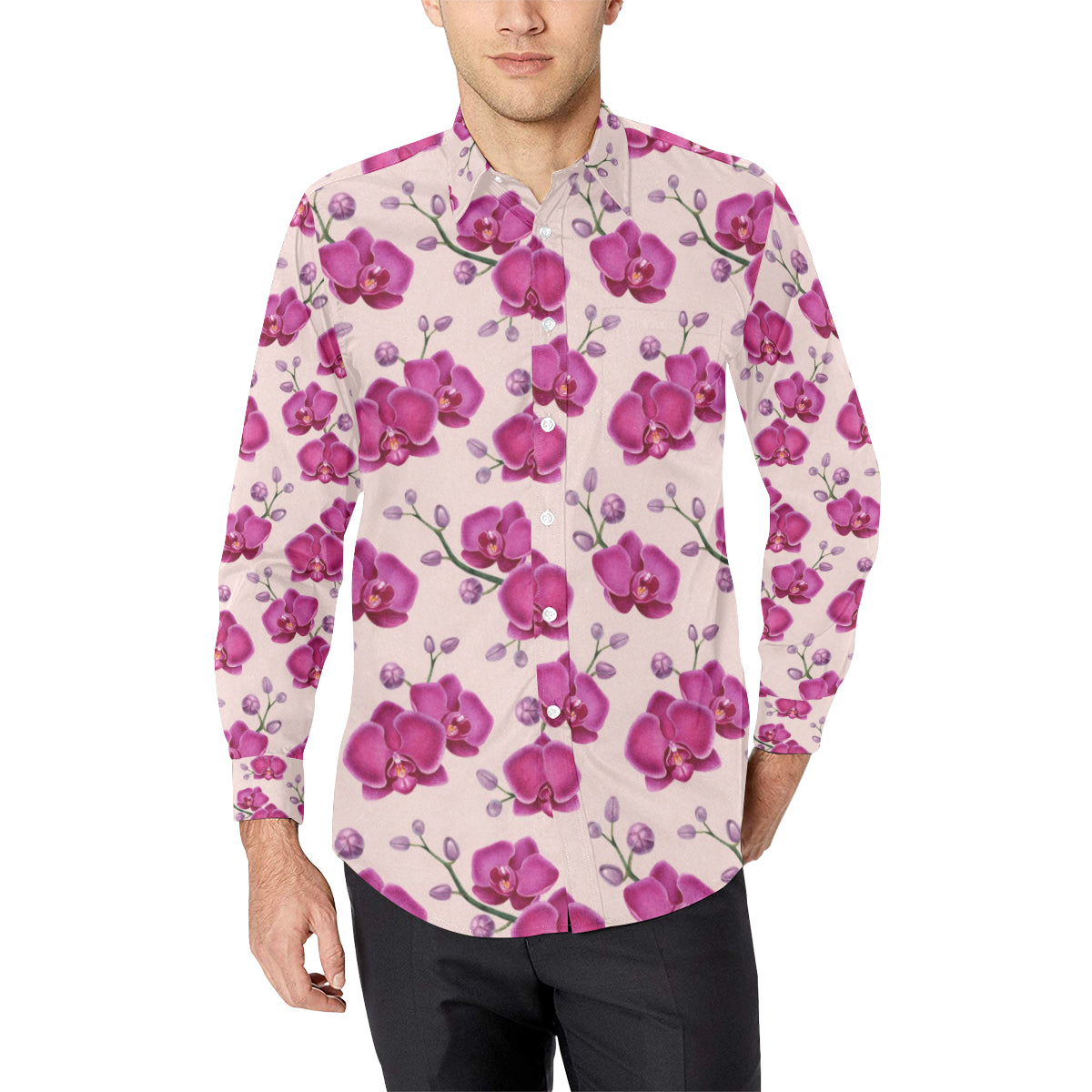 Orchid Purple Pattern Print Design OR04 Men's Long Sleeve Shirt
