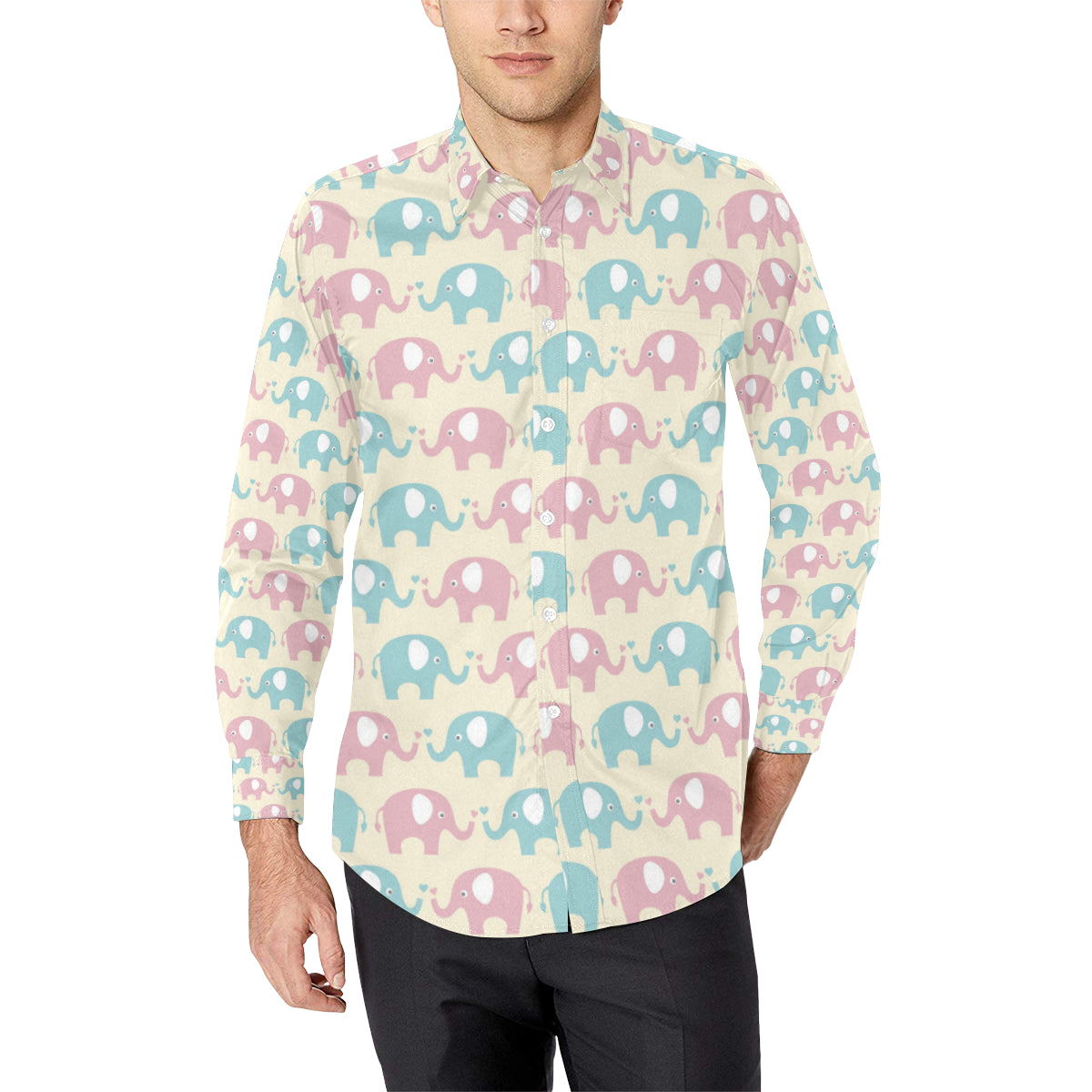 Elephant Baby Pastel Print Pattern Men's Long Sleeve Shirt