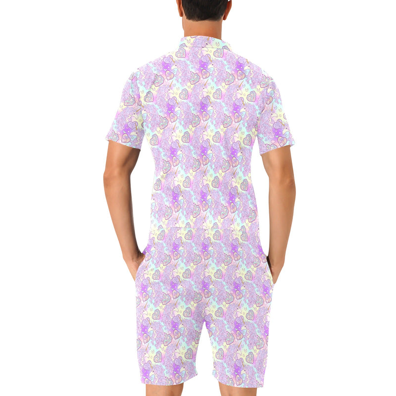 Unicorn Rainbow Star Heart Print Men's Romper