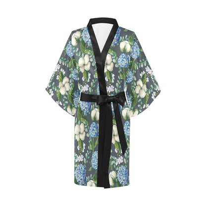 Hydrangea Pattern Print Design 02 Women's Short Kimono