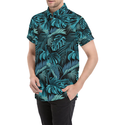 Palm Leaf Pattern Print Design A03 Men's Short Sleeve Button Up Shirt