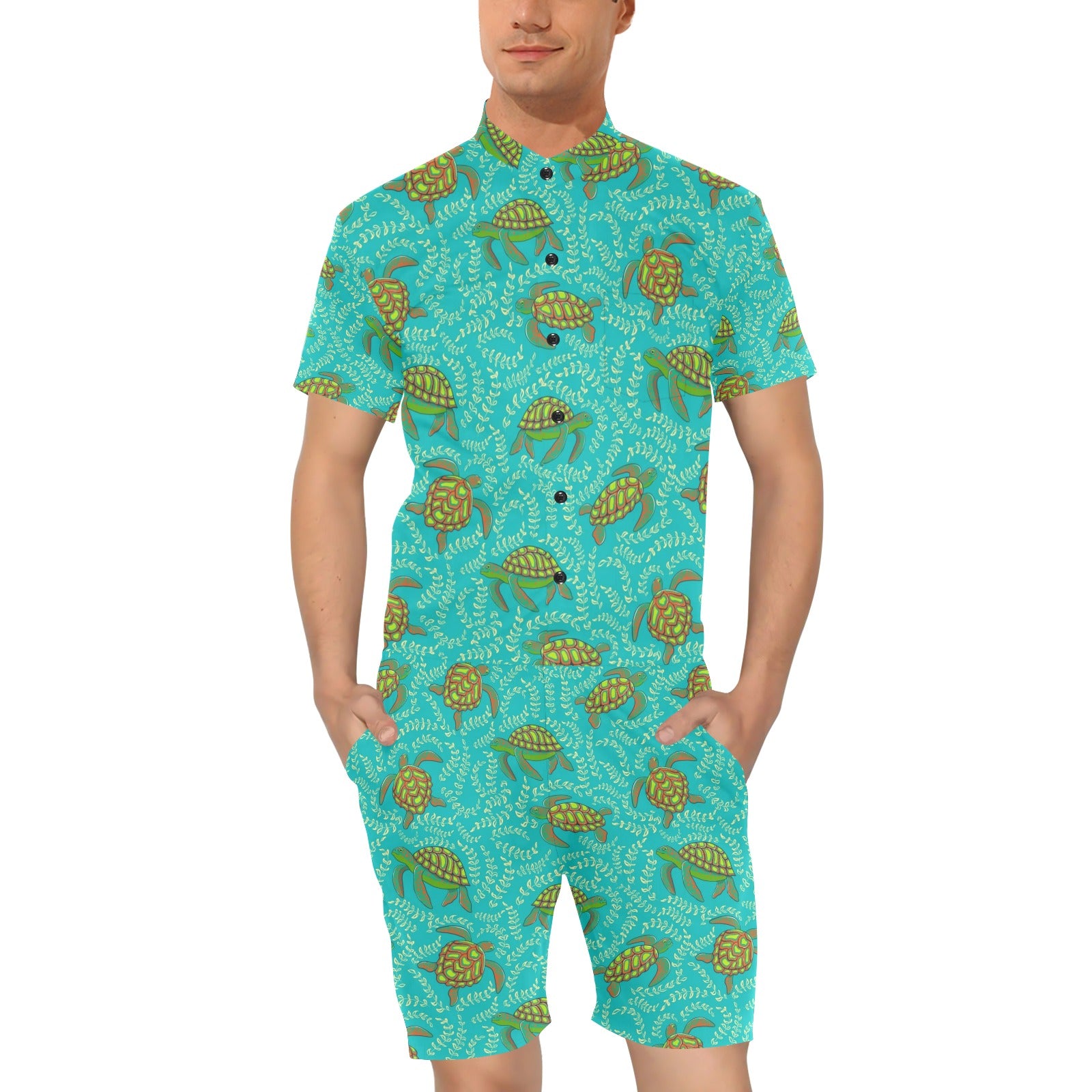 Sea Turtle Pattern Print Design T010 Men's Romper