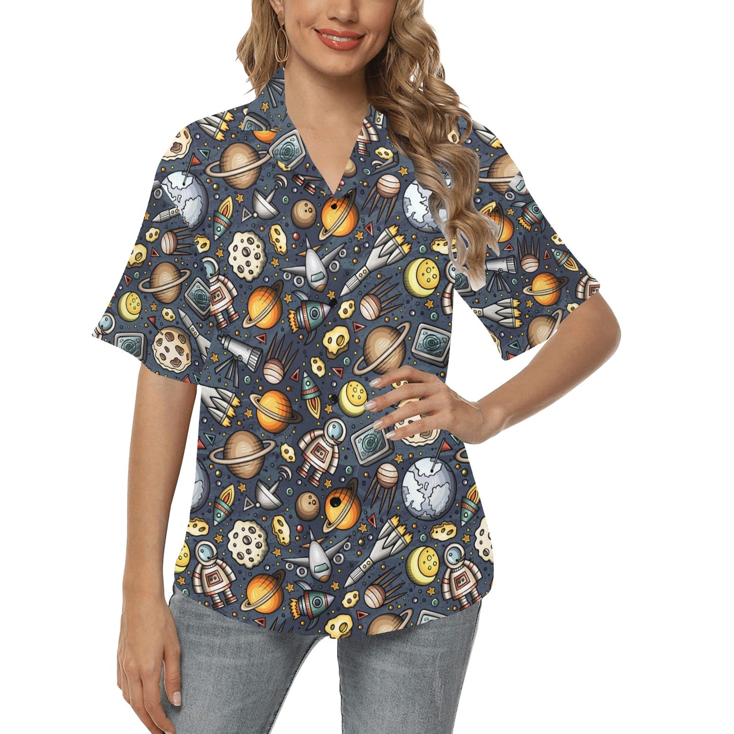 Space Pattern Print Women's Hawaiian Shirt