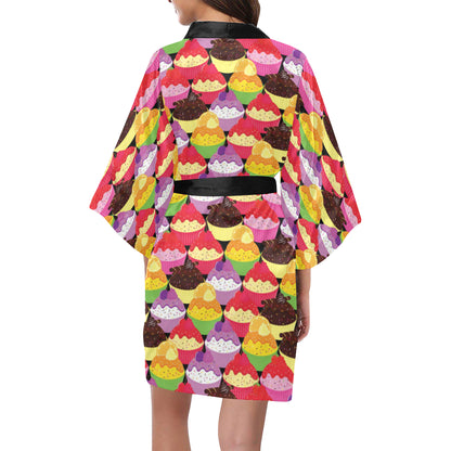 Cupcake Pattern Print Design CP02 Women's Short Kimono