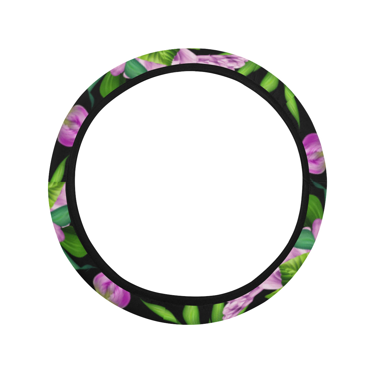 Bright Purple Floral Pattern Steering Wheel Cover with Elastic Edge