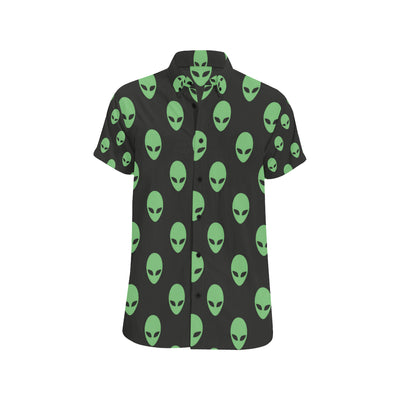 Alien Green Neon Pattern Print Design 01 Men's Short Sleeve Button Up Shirt