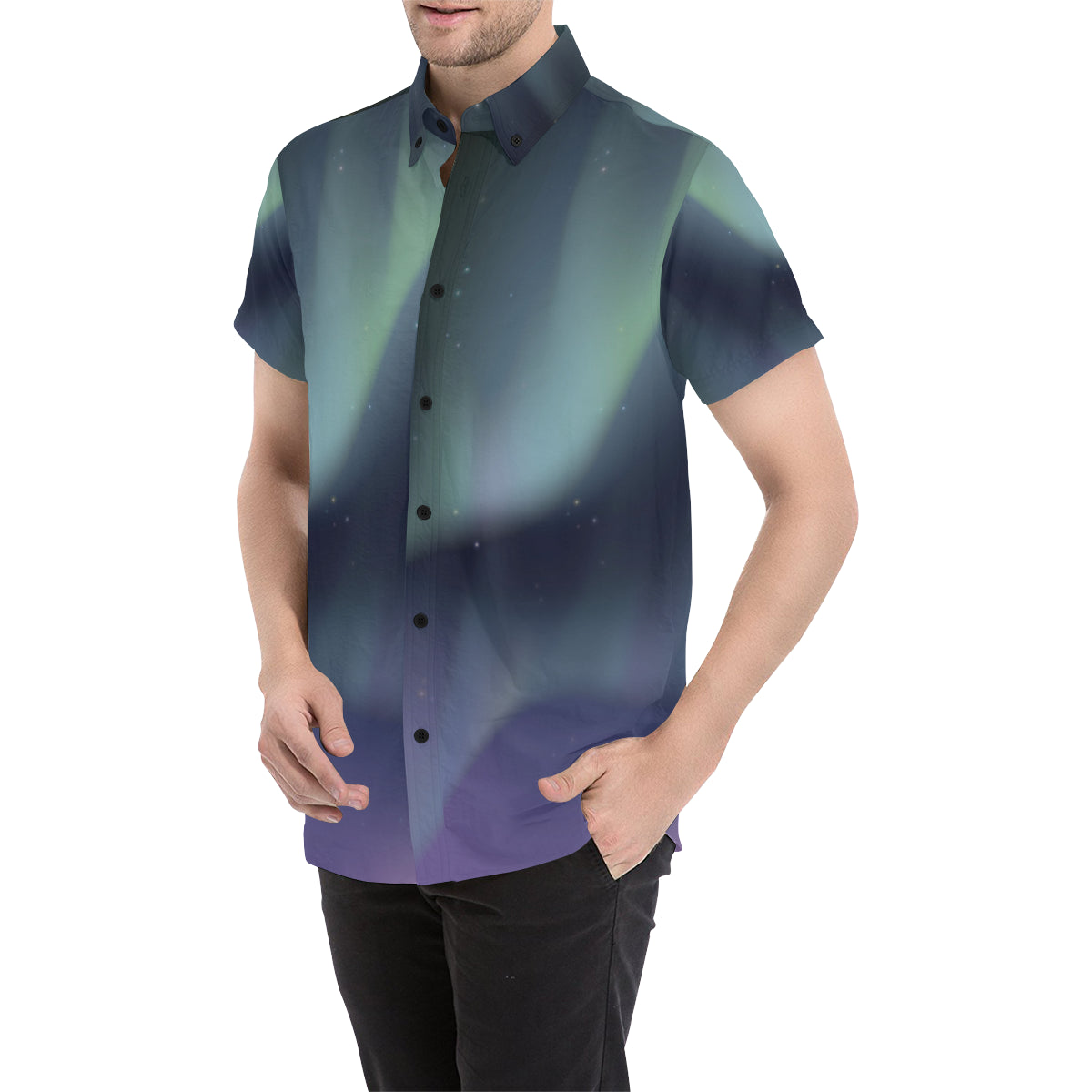 Aurora Borealis Pattern Print Design 01 Men's Short Sleeve Button Up Shirt