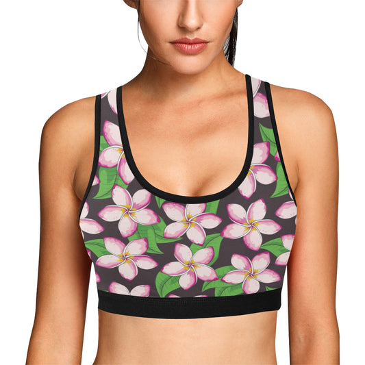 Pink Plumeria Pattern Print Design PM019 Sports Bra