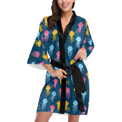 Jellyfish Pattern Print Design 04 Women's Short Kimono