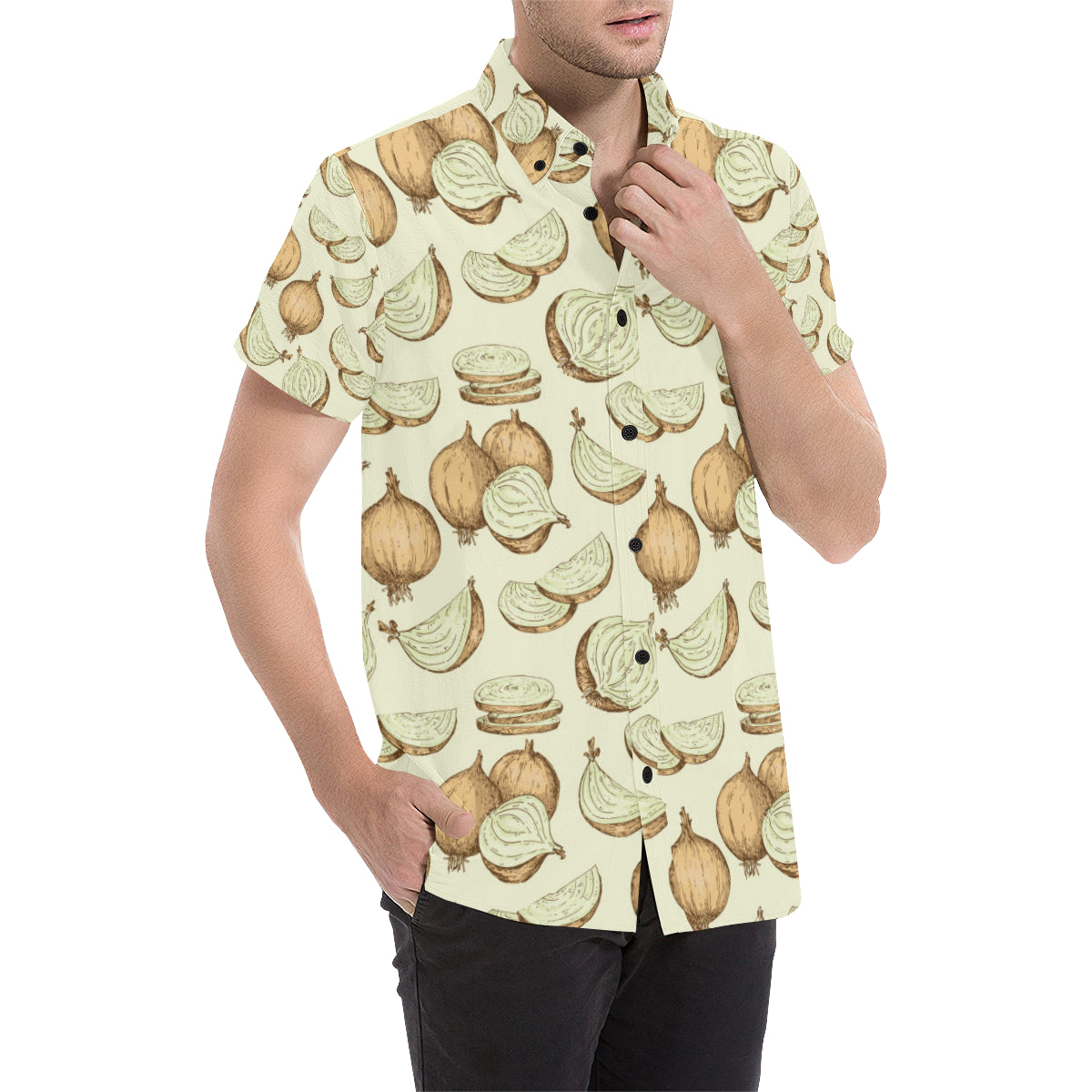 Onion Pattern Print Design A02 Men's Short Sleeve Button Up Shirt