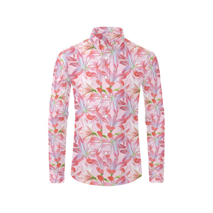 Amaryllis Pattern Print Design 02 Men's Long Sleeve Shirt