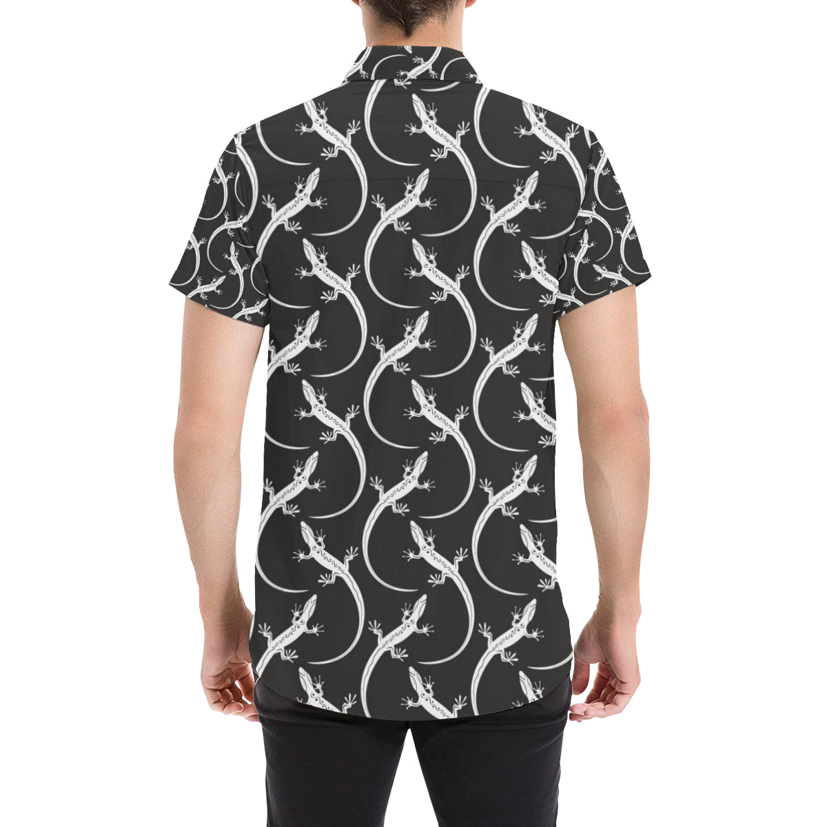 lizard Pattern Print Design 01 Men's Short Sleeve Button Up Shirt